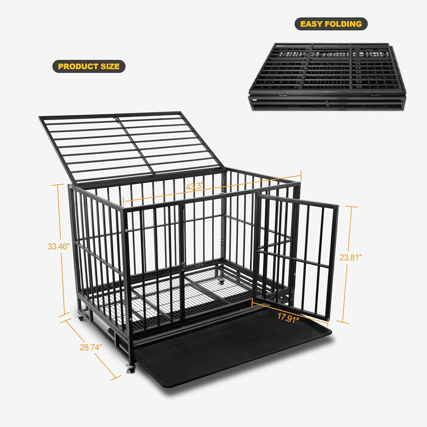 Sturdy Black Metal Dog Cage with Open - Top & Front Door - Ideal Pet Enclosure