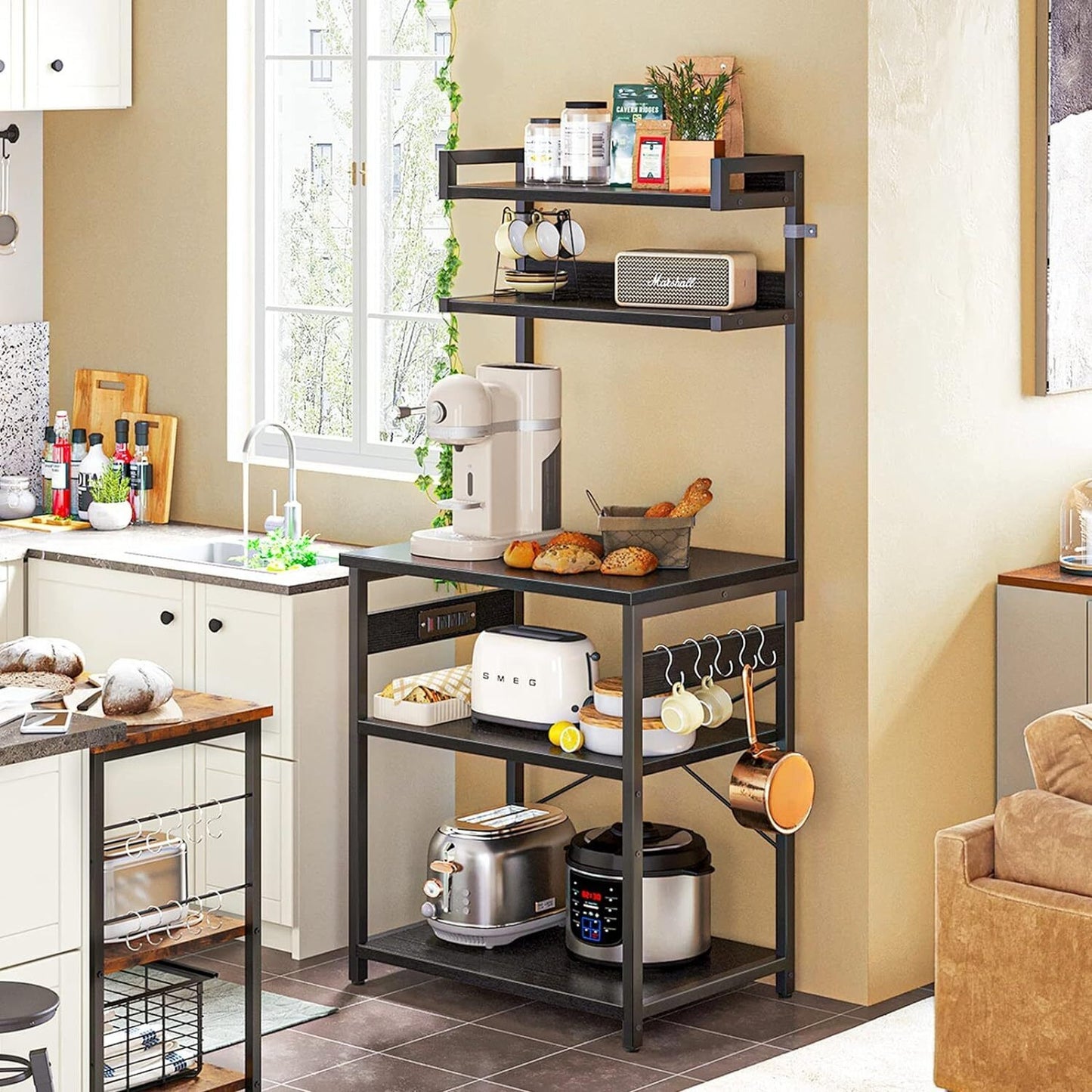 ODK Bakers Rack with Power Outlet, Coffee Bar with Storage 5-Tiers