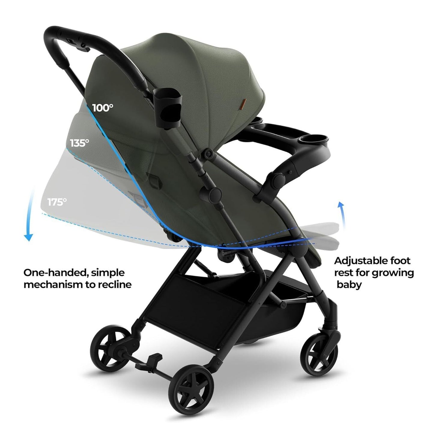 Mompush Lithe Lightweight Stroller + Snack Tray