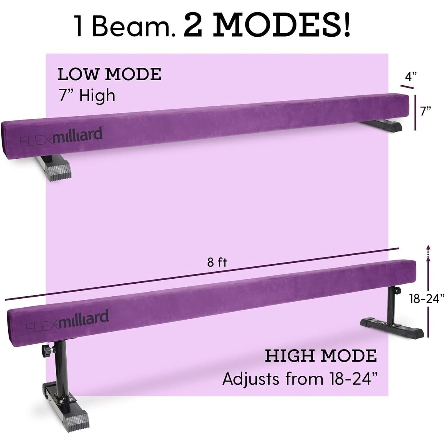 Adjustable Balance Beam, High and Low (7'7") Beam Suede Gymnastics Competition